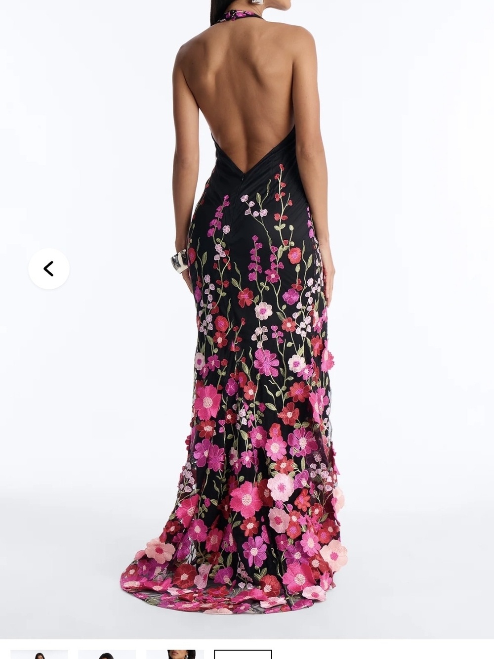 Black Floral Embroidered Halter Maxi Dress - Pink Floral - Picture 2 of 2